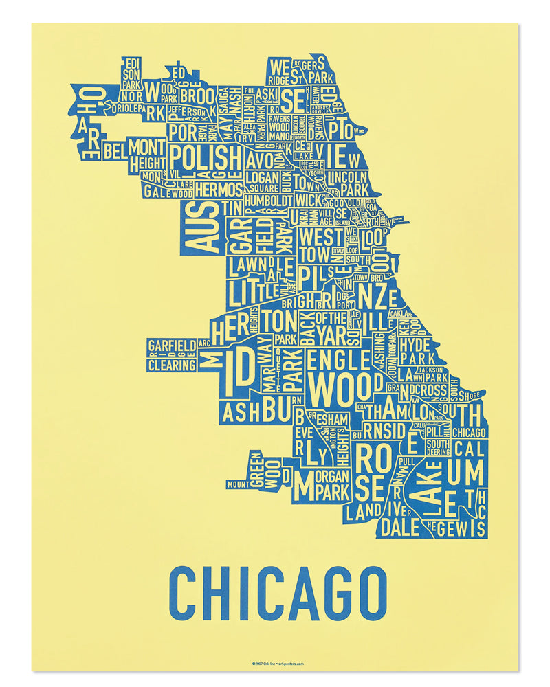 Chicago Typographic Neighborhood Map Poster