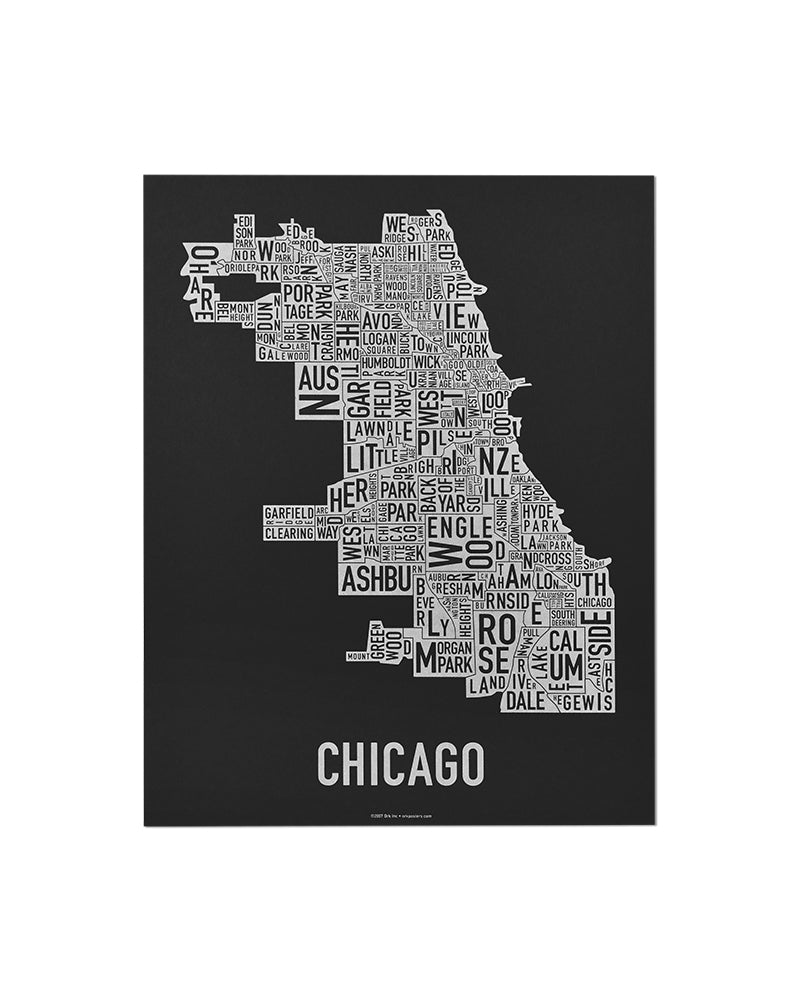 Chicago Typographic Neighborhood Map Poster