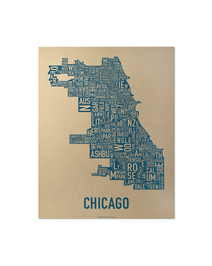 Chicago Typographic Neighborhood Map Poster