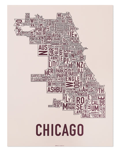 Chicago Typographic Neighborhood Map Poster