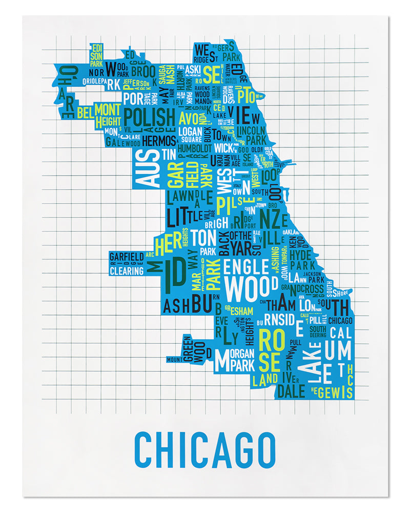 Chicago Typographic Neighborhood Map Poster