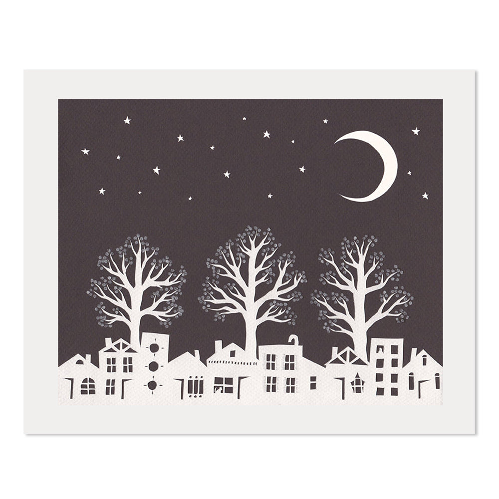 Night Under the Flowering Pears 8" x 10" Paper Cut Print