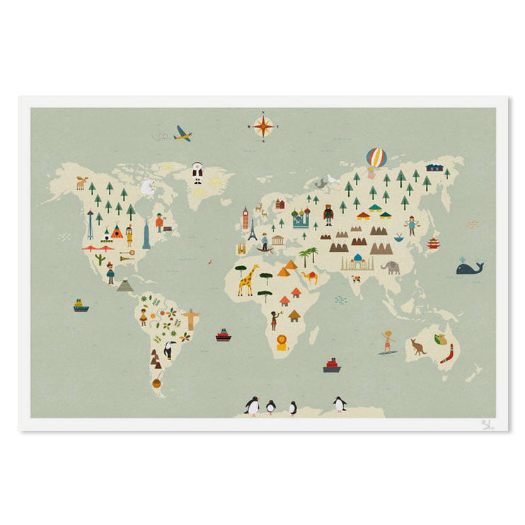 World Map 8.25" x 11.75" Archival Print