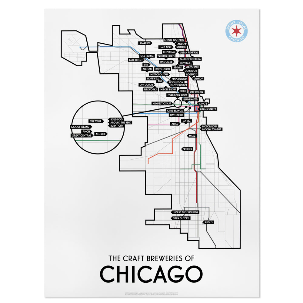 Chicago Craft Brewery Map 18" x 24" Poster