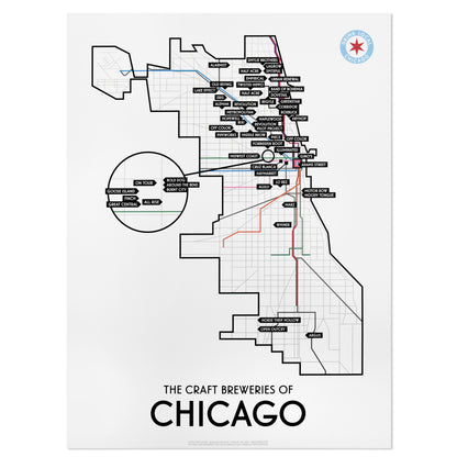 Chicago Craft Brewery Map 18" x 24" Poster
