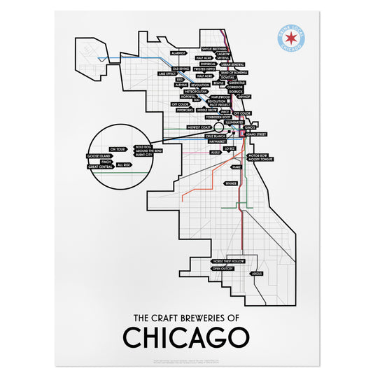 Chicago Craft Brewery Map 18" x 24" Poster