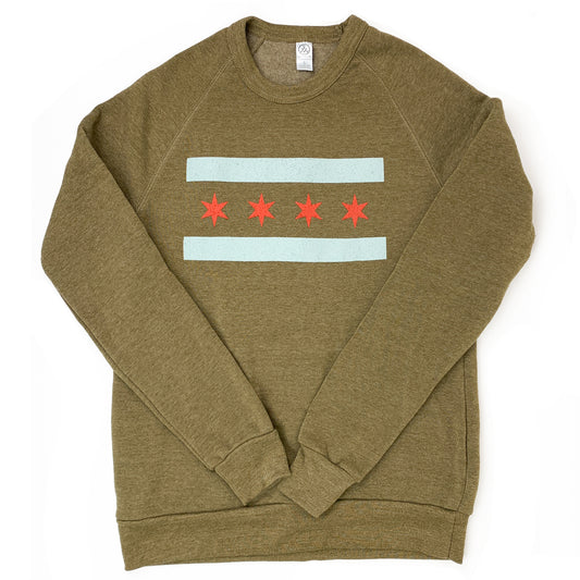 Chicago Flag Unisex Crew Olive Sweatshirt