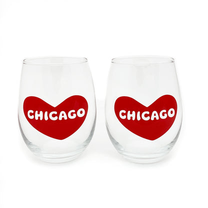 Chicago Heart Wine Glass