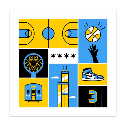 Sky Chicago Basketball Icons 12" x 12" Print