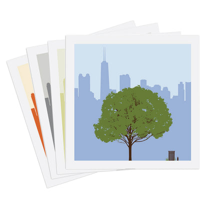 Chicago Skyline with Seasonal Tree 12.5" x 12.5" Archival Print