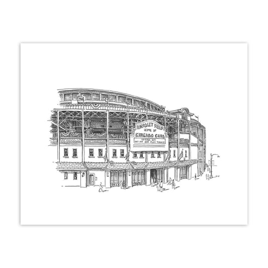 Wrigley Field Pen & Ink Illustrated 8" x 10" Print