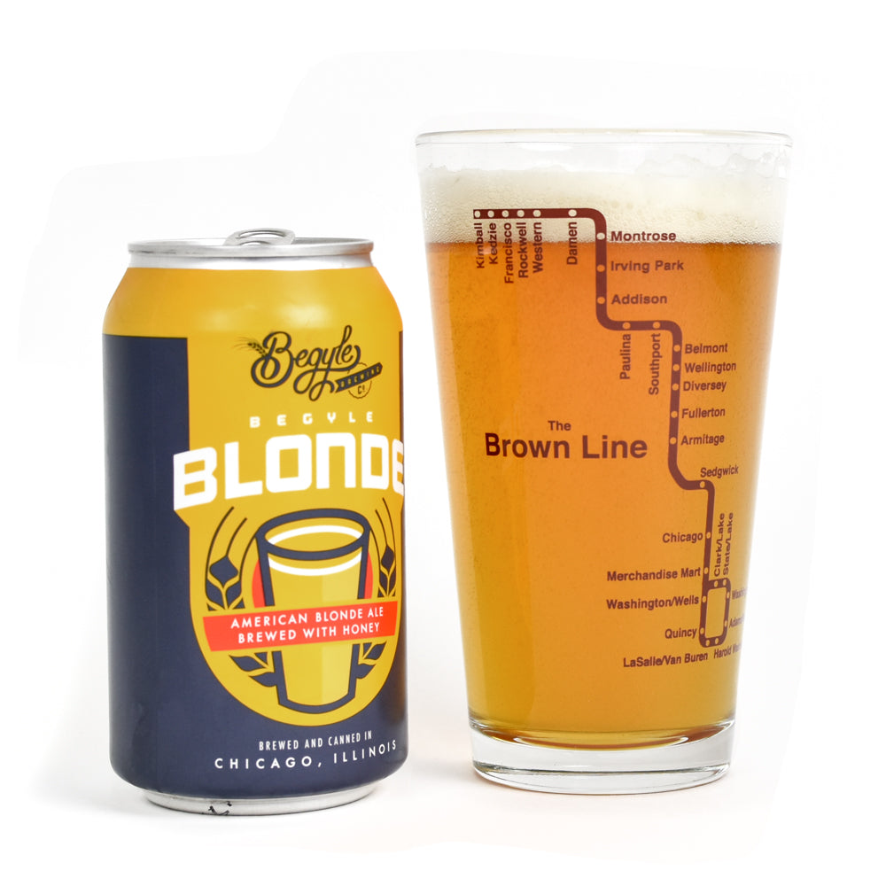 Brown Line Chicago El Train 16 Oz Pint Glass