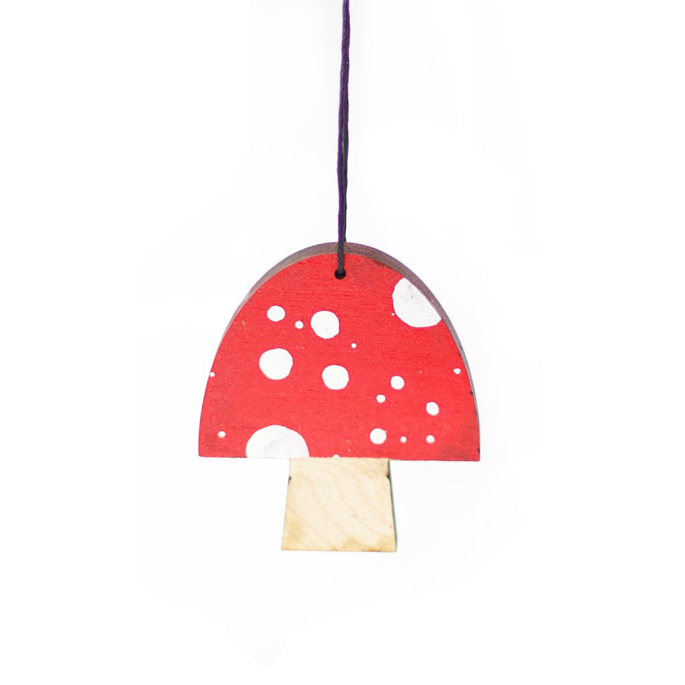 Mushroom Maple Wood Painted Ornament