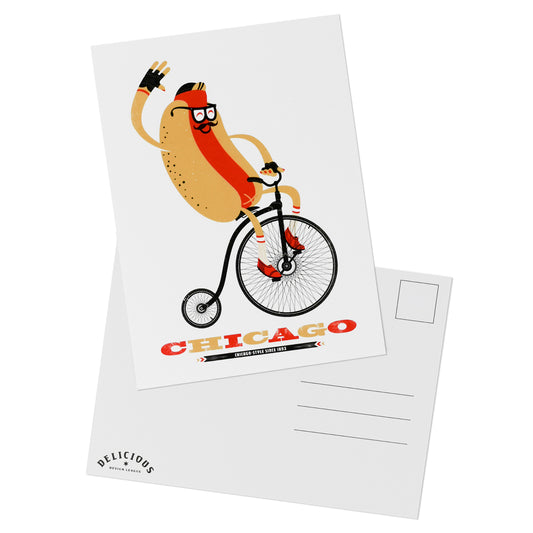 Chicago Style 1893 Hot Dog on Bike Postcard