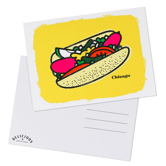 Chicago Style Hot Dog Yellow Postcard