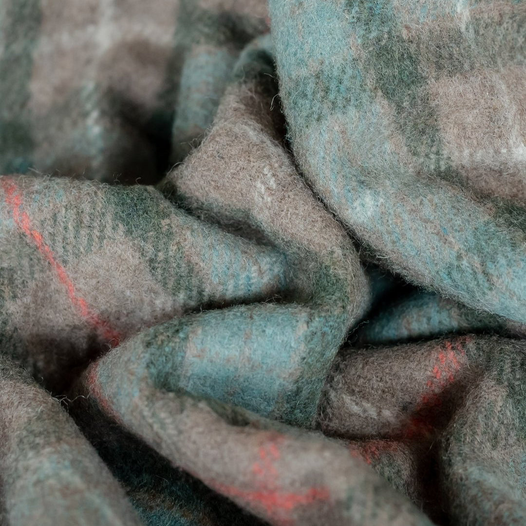 Recycled Wool Fraser Forest Plaid Picnic Throw Blanket with Handle