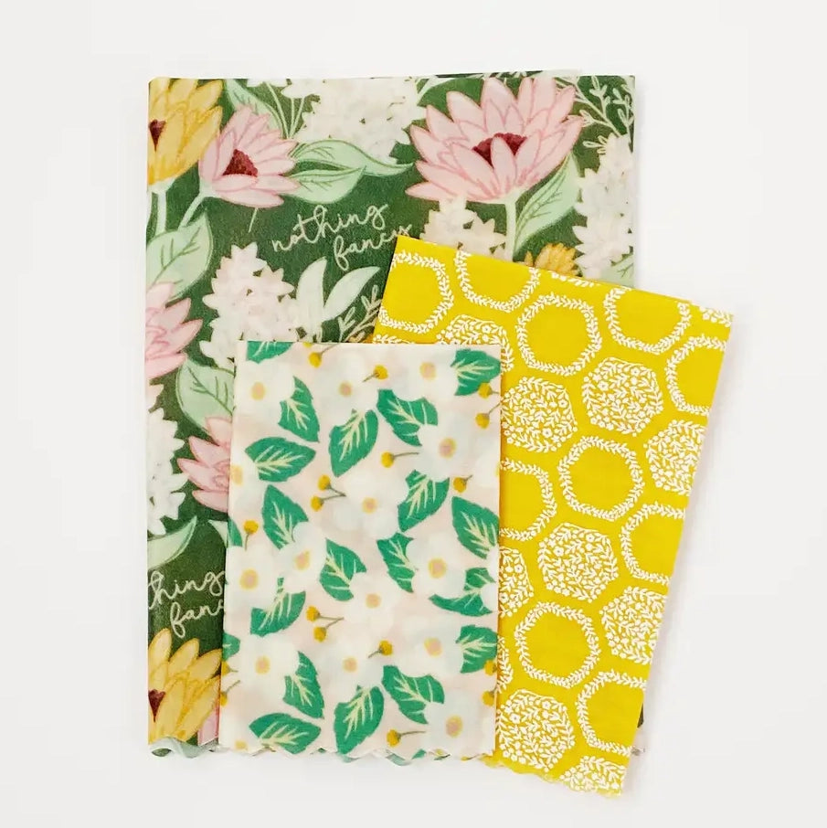 Reusable Beeswax Food Wrap Sheets (Mixed Set of 3)