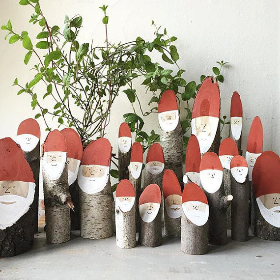 Painted Santa Wood Log Statue