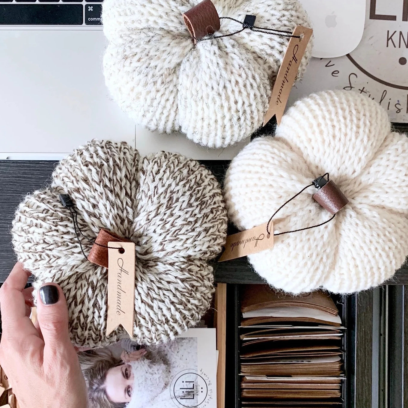 Knit Autumn Pumpkin with Leather Stem