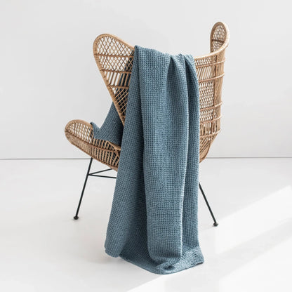 Linen-Cotton Blend Waffle Throw Blanket