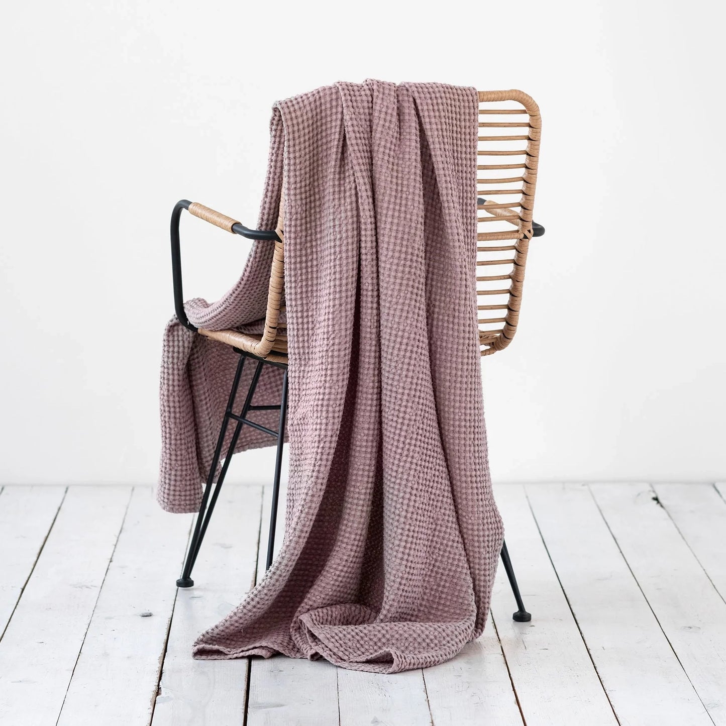 Linen-Cotton Blend Waffle Throw Blanket