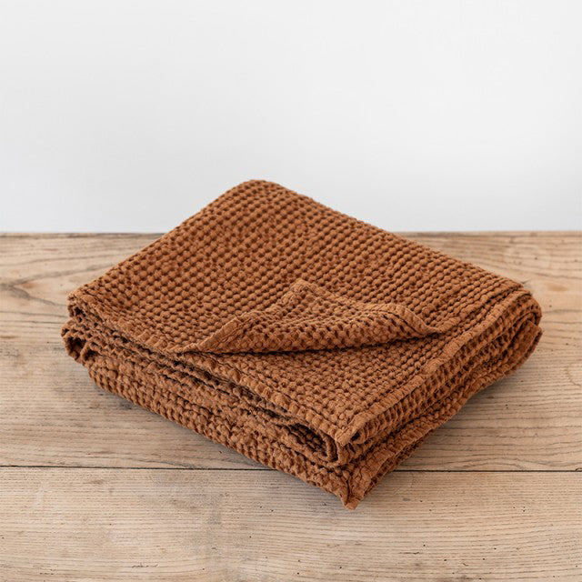 Linen-Cotton Blend Waffle Throw Blanket
