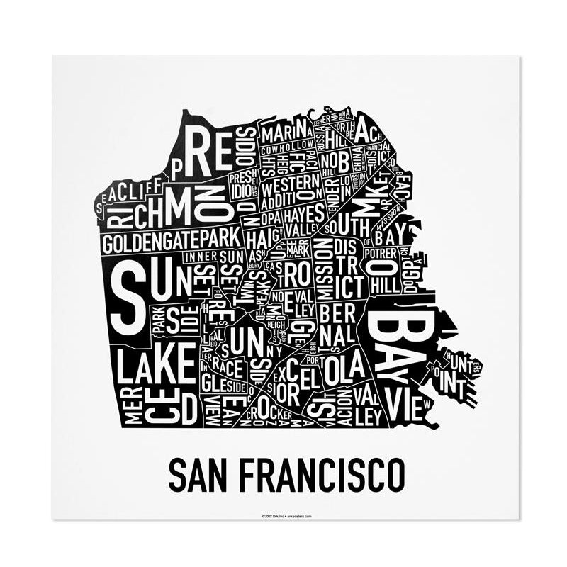 San Francisco Typographic Neighborhood Map Poster