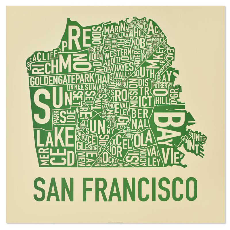 San Francisco Typographic Neighborhood Map Poster