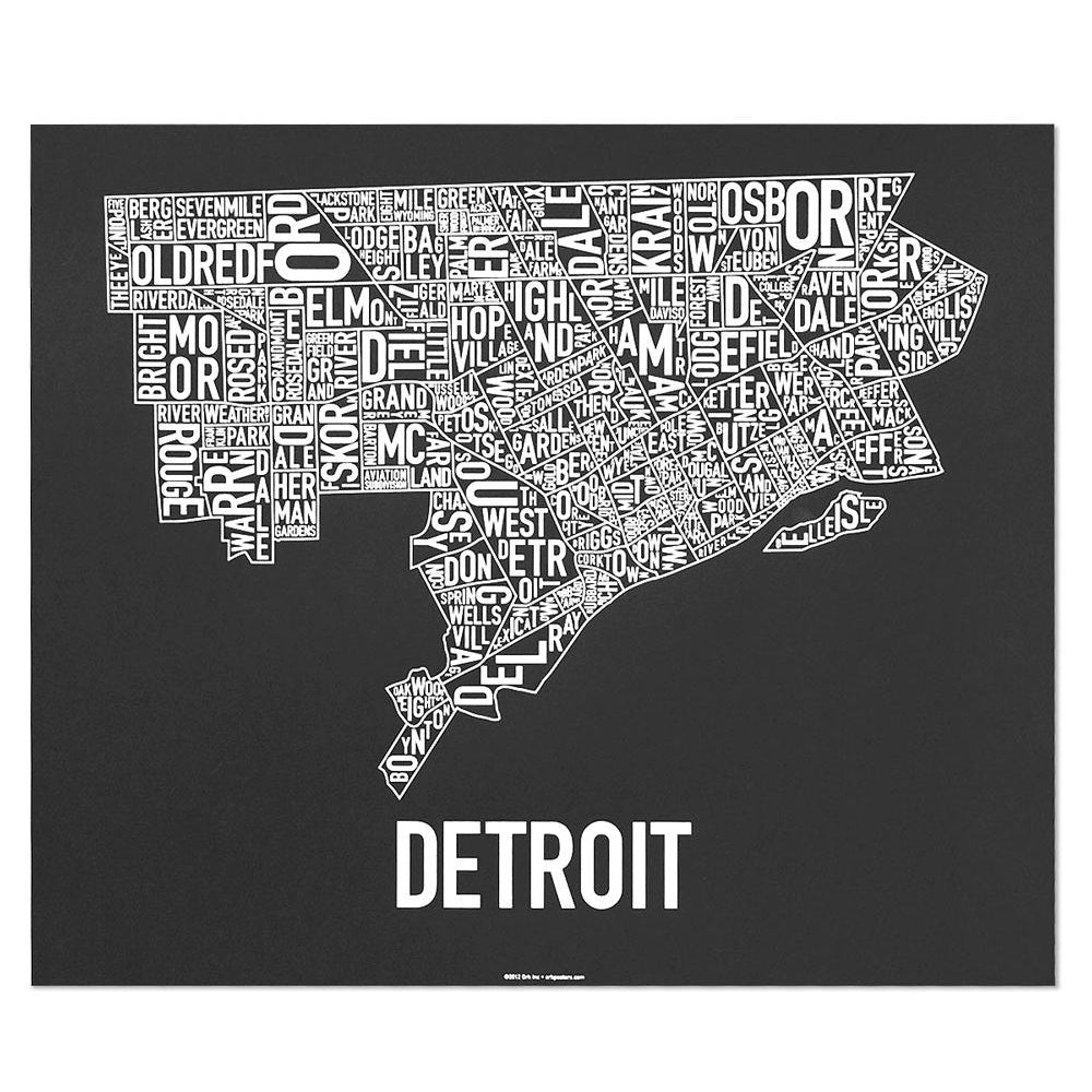 Detroit Neighborhood Map 24" x 20" Poster