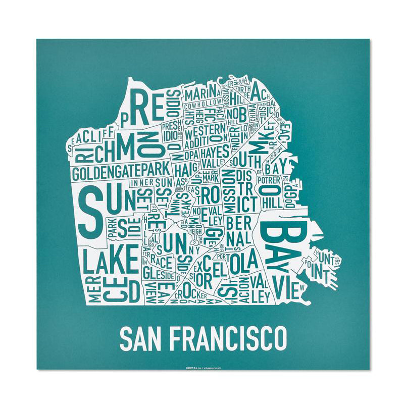 San Francisco Typographic Neighborhood Map Poster