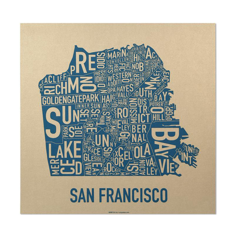 San Francisco Typographic Neighborhood Map Poster