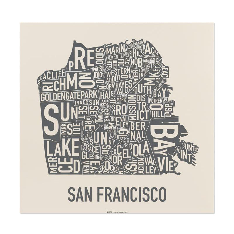 San Francisco Typographic Neighborhood Map Poster