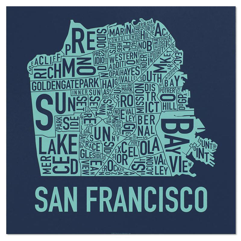 San Francisco Typographic Neighborhood Map Poster