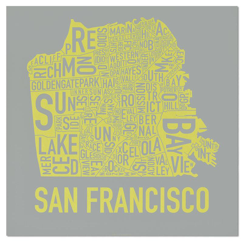 San Francisco Typographic Neighborhood Map Poster