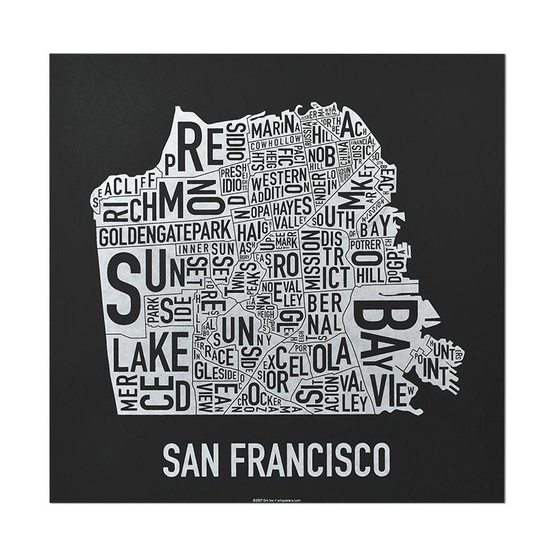 San Francisco Typographic Neighborhood Map Poster
