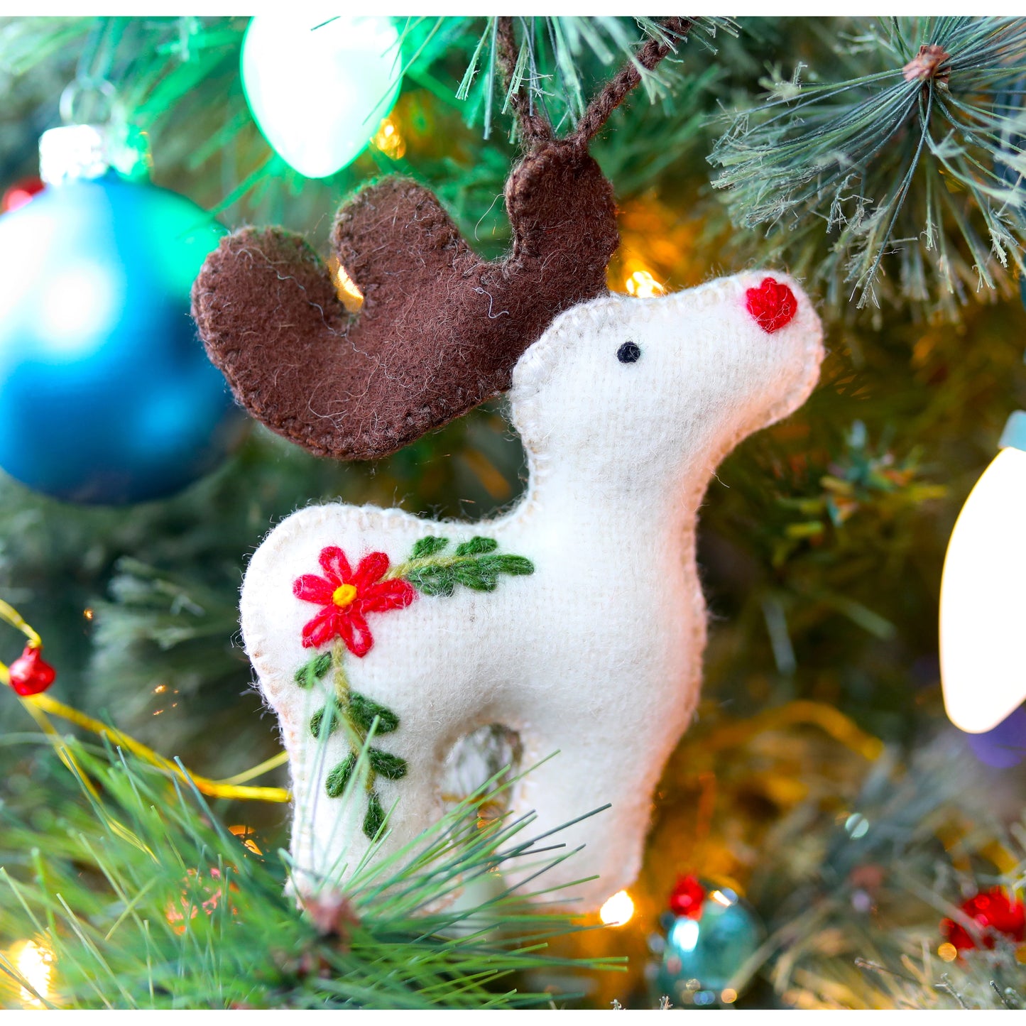 Reindeer Embroidered Knit Wool Ornament