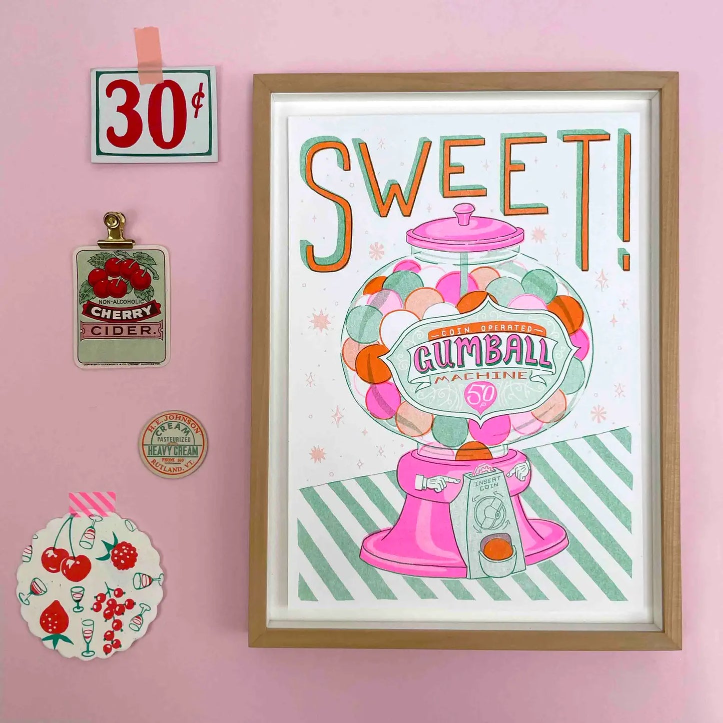 Sweet Gumball Machine 8.25" x 11.75" Risograph Print