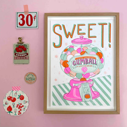 Sweet Gumball Machine 8.25" x 11.75" Risograph Print