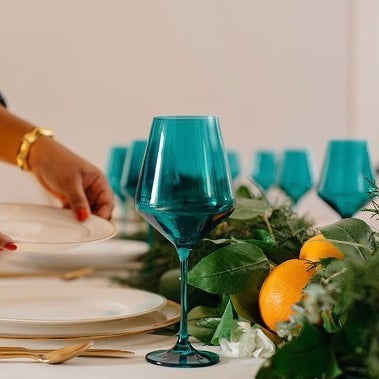 Handblown Teal Green Colored Wine Glass