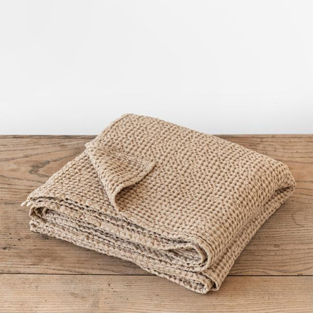 Linen-Cotton Blend Waffle Throw Blanket