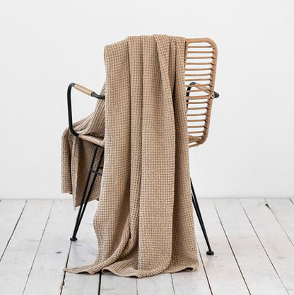 Linen-Cotton Blend Waffle Throw Blanket