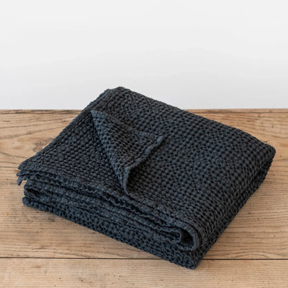 Linen-Cotton Blend Waffle Throw Blanket
