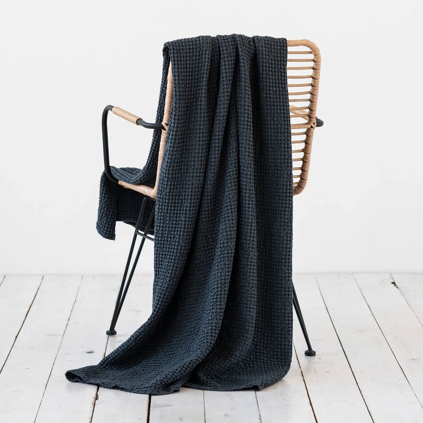 Linen-Cotton Blend Waffle Throw Blanket